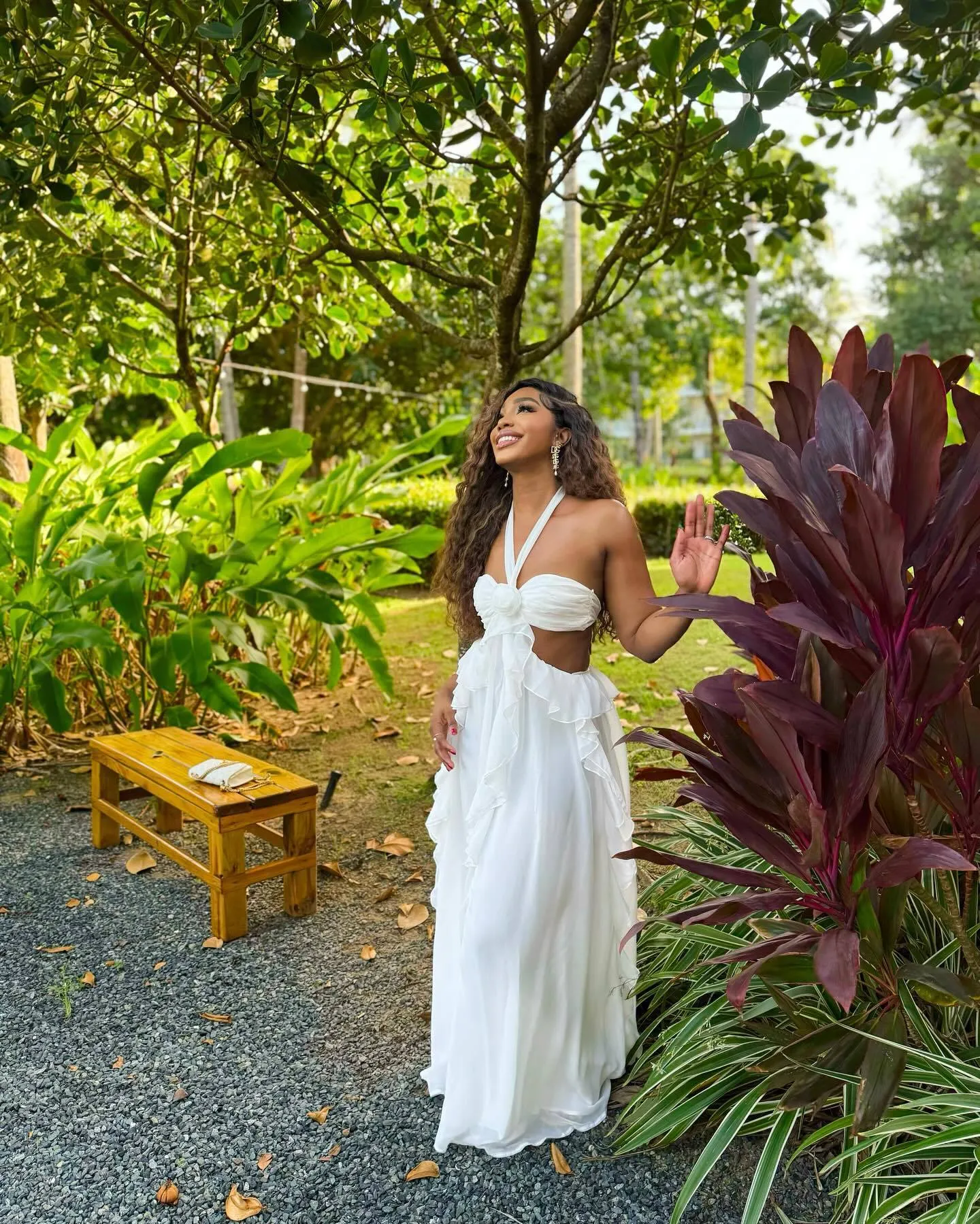 Elegant Halter Neck Ruffled Maxi Dress with Low Back Detail