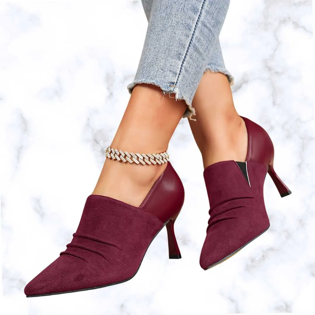 Elegant Slip-On Pointed Toe Stiletto Ankle Boots for Women – Solid Color High Heel Dress Booties with Fabric Upper and Rubber Sole