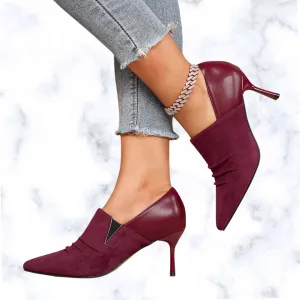 Elegant Slip-On Pointed Toe Stiletto Ankle Boots for Women – Solid Color High Heel Dress Booties with Fabric Upper and Rubber Sole