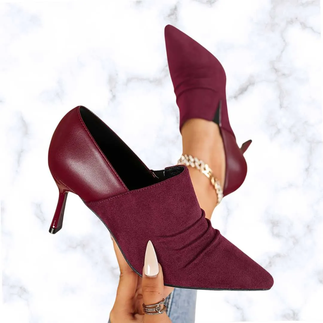 Elegant Slip-On Pointed Toe Stiletto Ankle Boots for Women – Solid Color High Heel Dress Booties with Fabric Upper and Rubber Sole