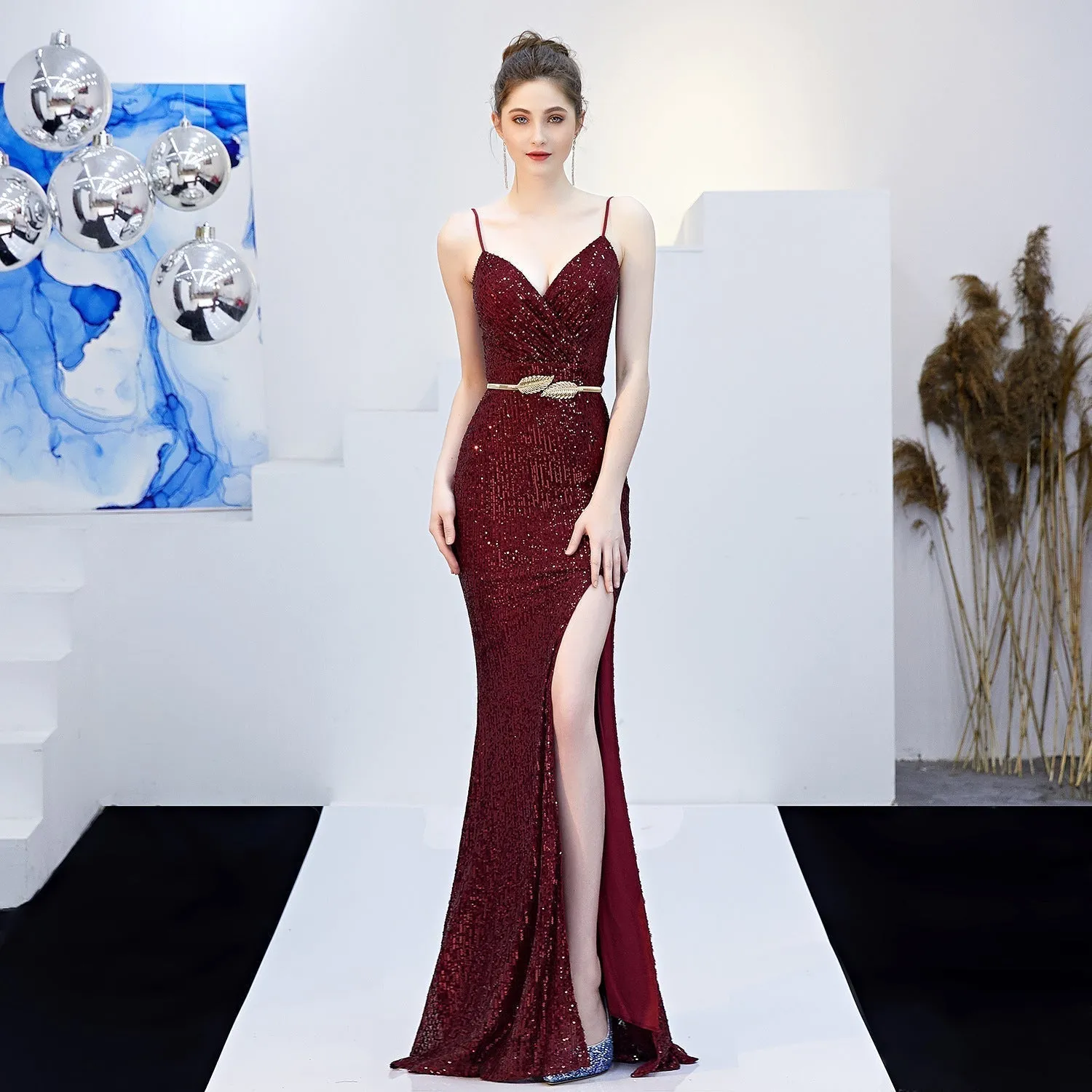 Emma sequined Formal slit dress