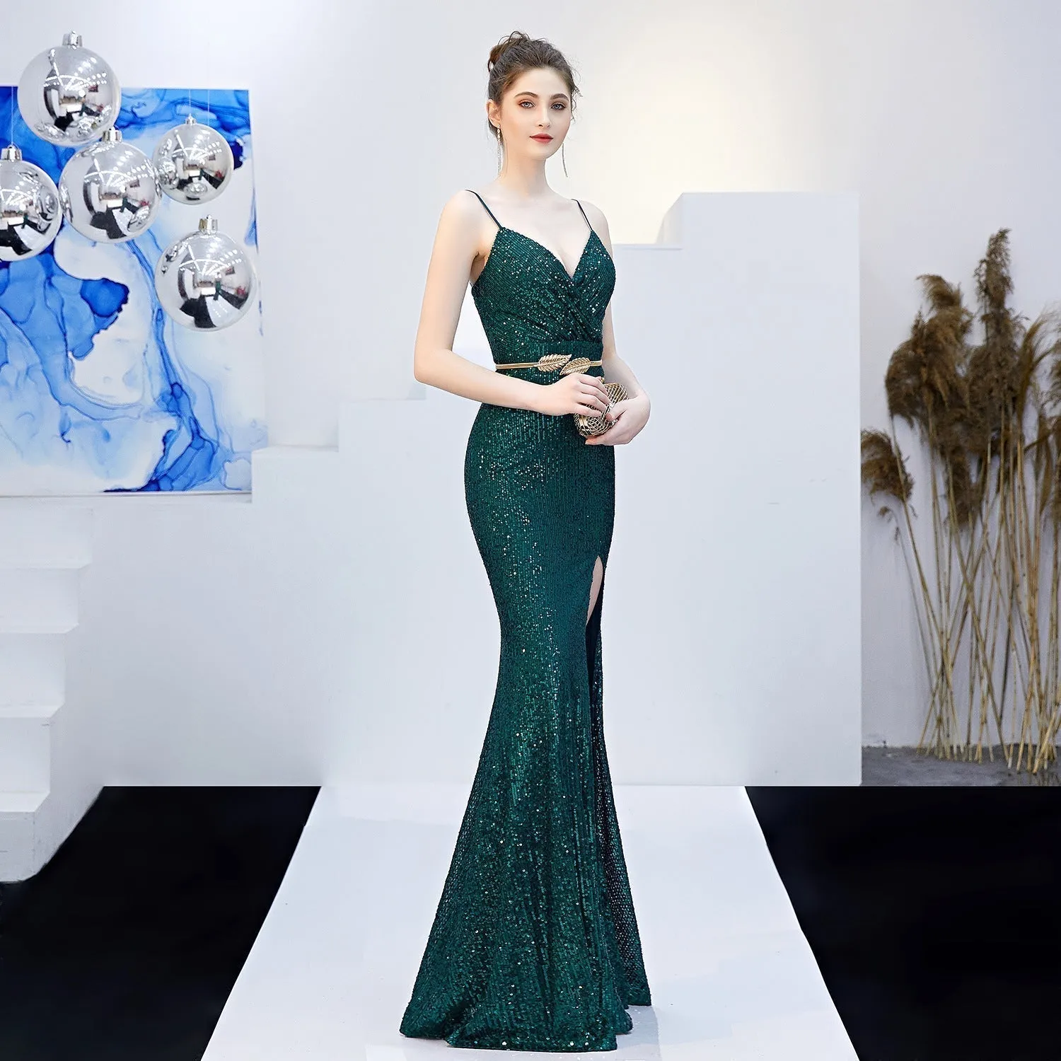Emma sequined Formal slit dress