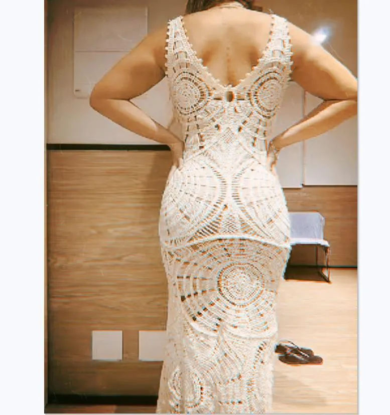 Ethereal Elegance Knit Lace V-Neck Sleeveless Maxi Dress