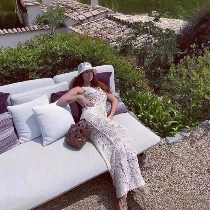 Ethereal Elegance Knit Lace V-Neck Sleeveless Maxi Dress