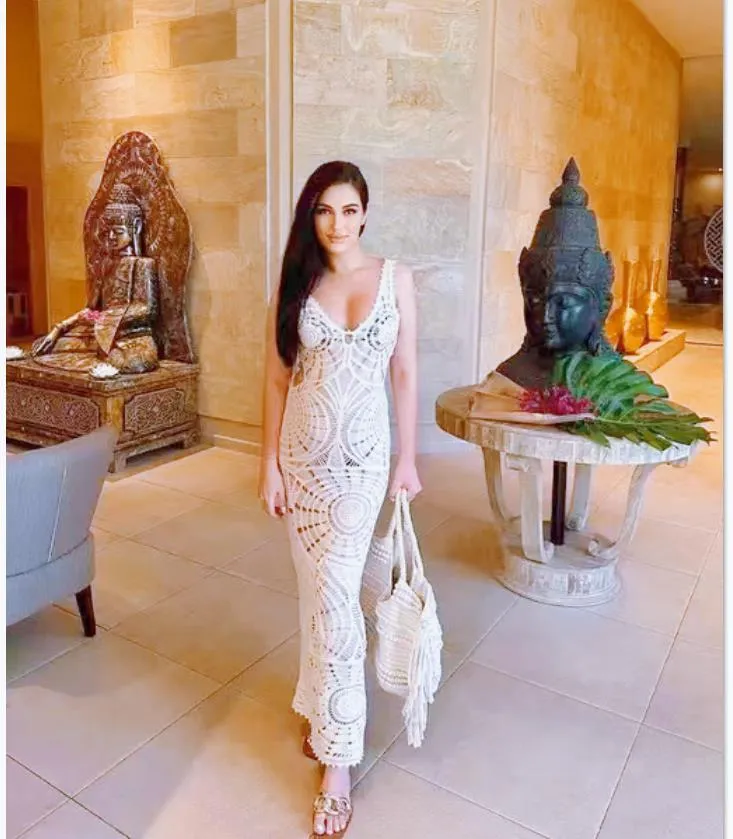 Ethereal Elegance Knit Lace V-Neck Sleeveless Maxi Dress