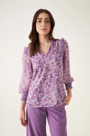 Flora Abstract Ruffled Top - Purple/White