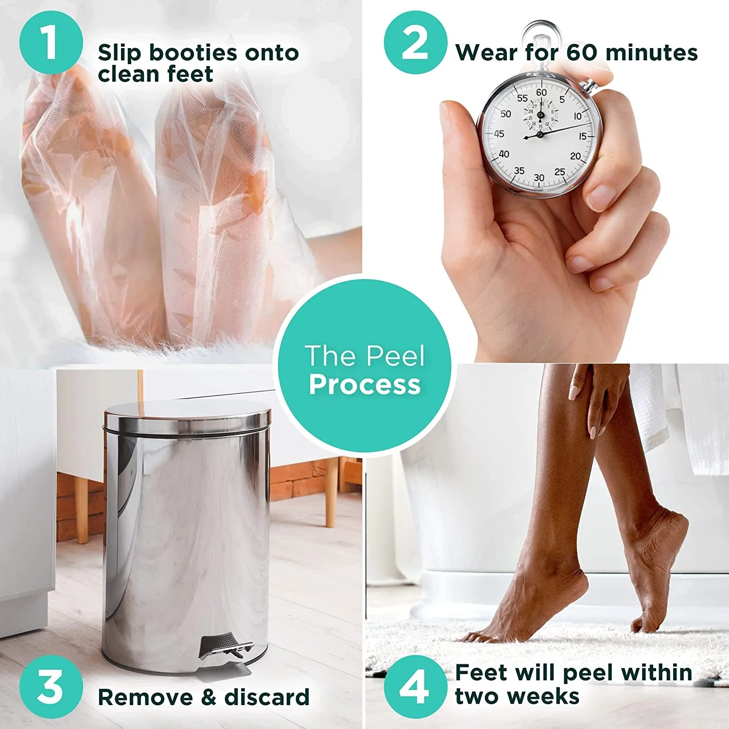 Foot Peel Mask - 4 Pack of Regular Size Skin Exfoliating Foot Masks for Dry, Cracked Feet, Callus, Dead Skin Remover for Baby Soft Feet, Original Scent