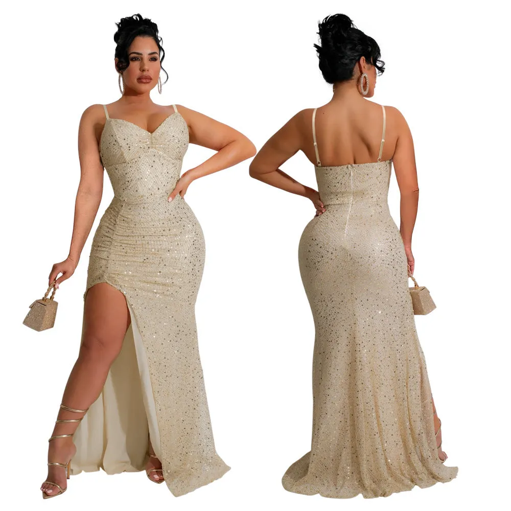 Glamorous Sequined Strap Formal Ball Gown for Show-Stopping Evenings