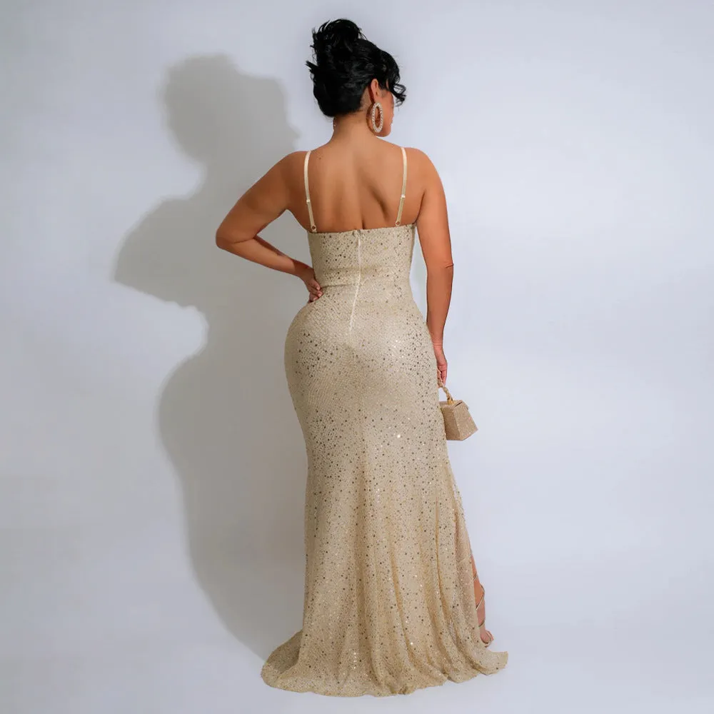 Glamorous Sequined Strap Formal Ball Gown for Show-Stopping Evenings