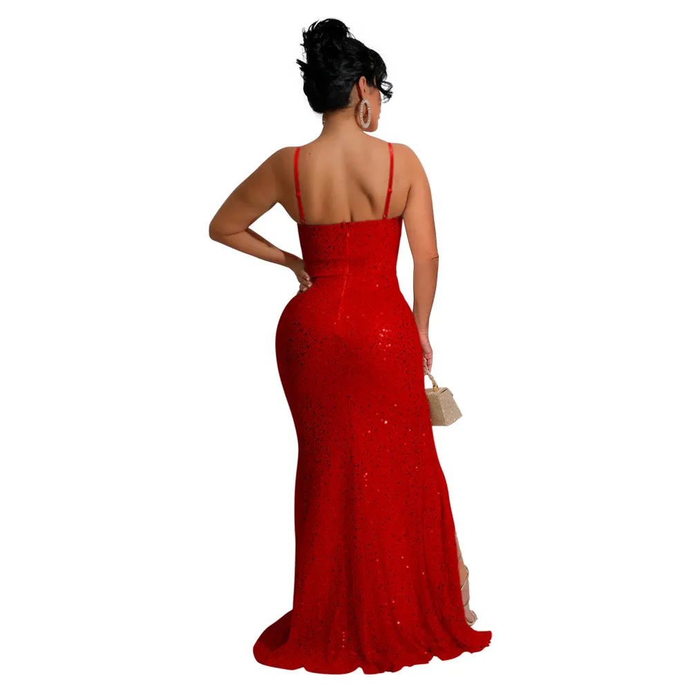 Glamorous Sequined Strap Formal Ball Gown for Show-Stopping Evenings