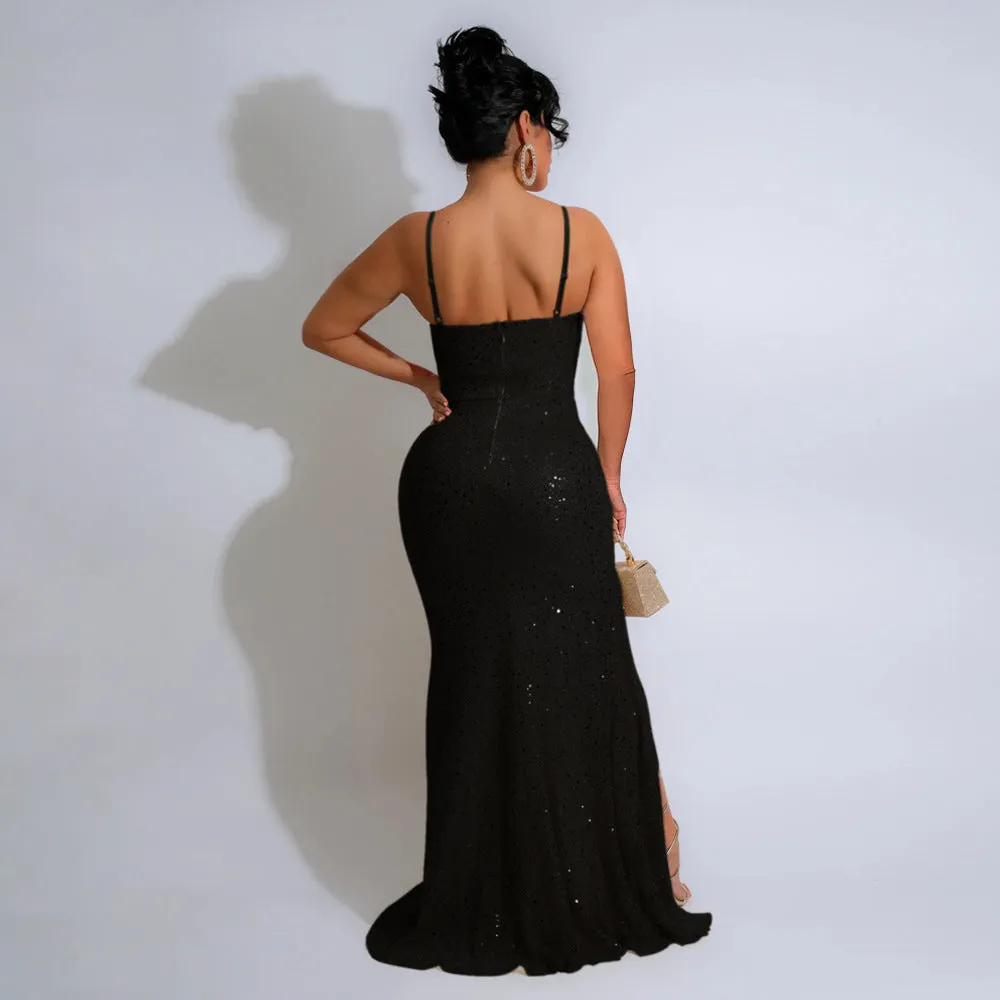 Glamorous Sequined Strap Formal Ball Gown for Show-Stopping Evenings