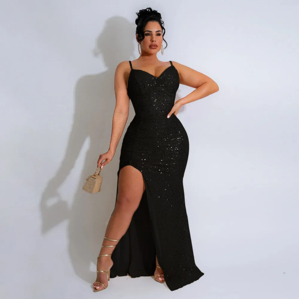 Glamorous Sequined Strap Formal Ball Gown for Show-Stopping Evenings