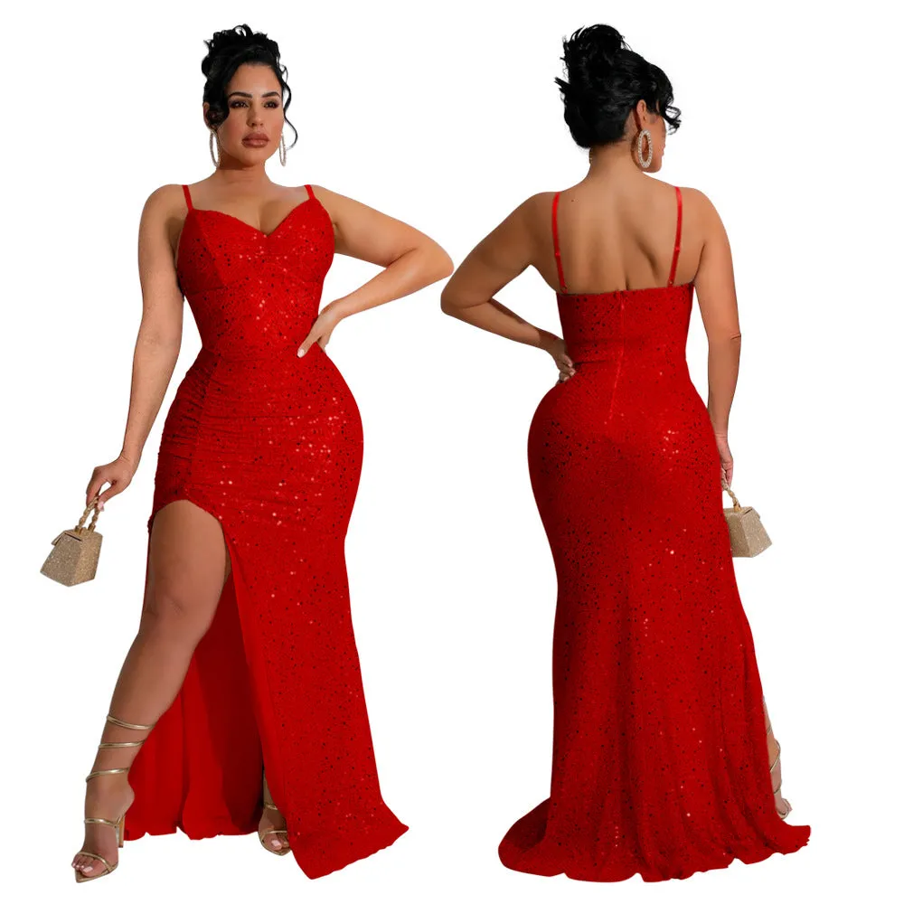 Glamorous Sequined Strap Formal Ball Gown for Show-Stopping Evenings
