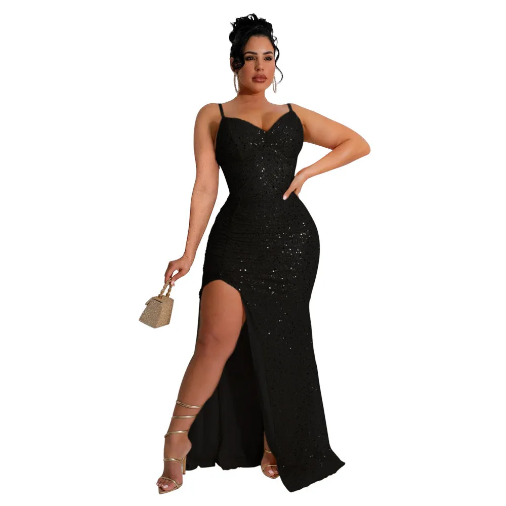 Glamorous Sequined Strap Formal Ball Gown for Show-Stopping Evenings