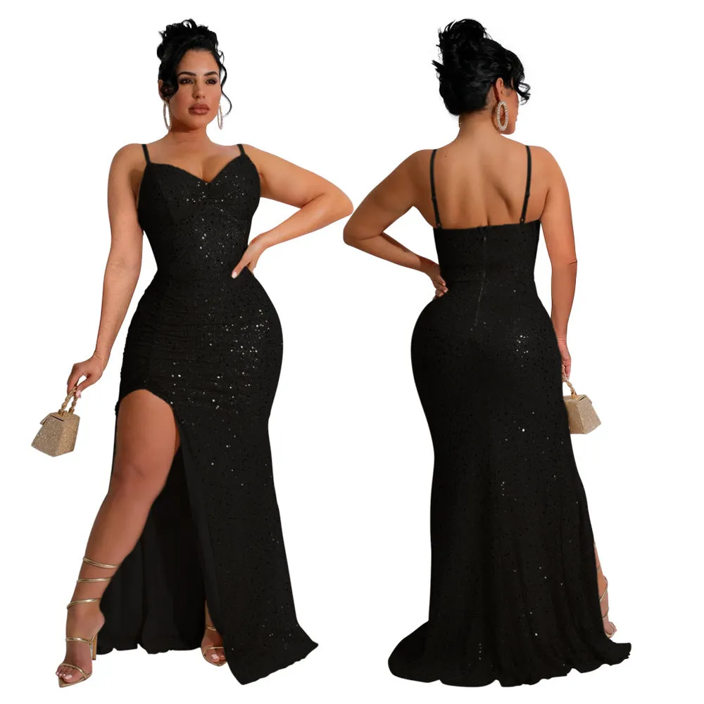 Glamorous Sequined Strap Formal Ball Gown for Show-Stopping Evenings