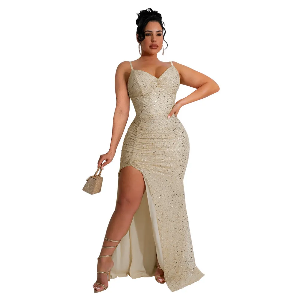 Glamorous Sequined Strap Formal Ball Gown for Show-Stopping Evenings