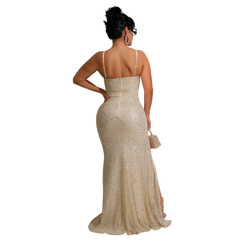 Glamorous Sequined Strap Formal Ball Gown for Show-Stopping Evenings