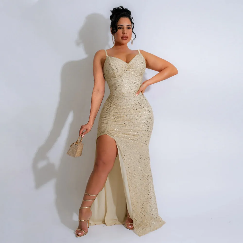 Glamorous Sequined Strap Formal Ball Gown for Show-Stopping Evenings