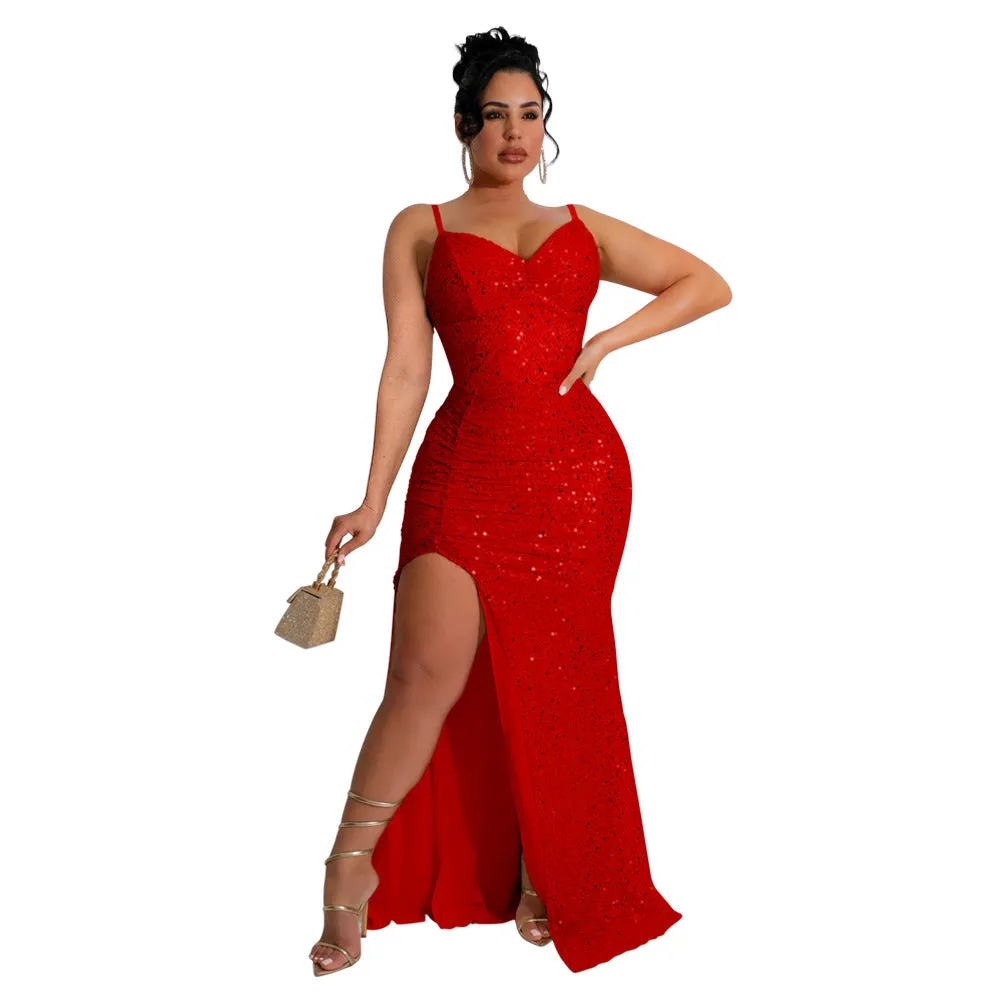 Glamorous Sequined Strap Formal Ball Gown for Show-Stopping Evenings