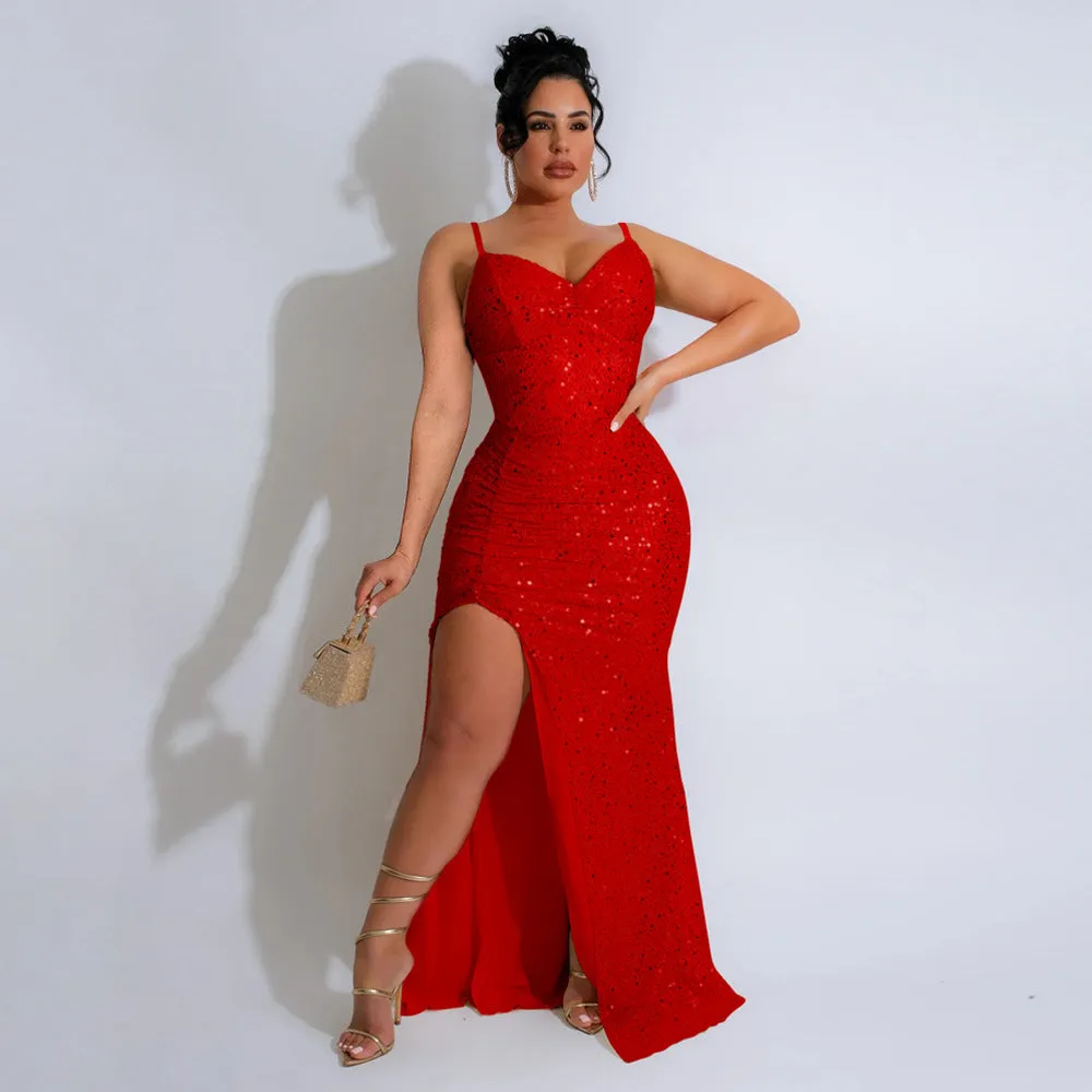 Glamorous Sequined Strap Formal Ball Gown for Show-Stopping Evenings
