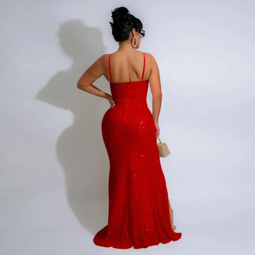 Glamorous Sequined Strap Formal Ball Gown for Show-Stopping Evenings
