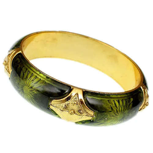 Green Glossy Sunburst Bangle Bracelet