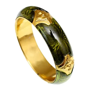 Green Glossy Sunburst Bangle Bracelet