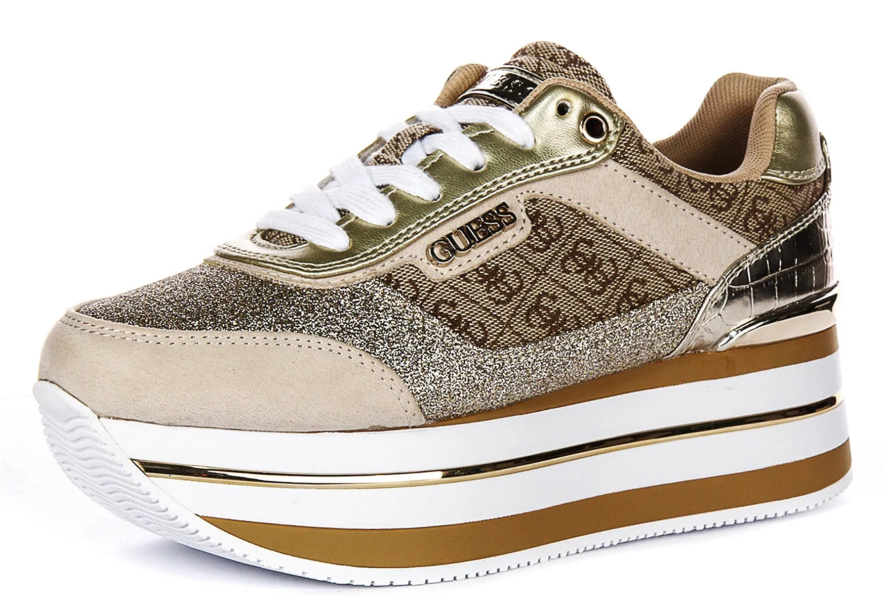 Guess Hansin Platform Sneaker In Beige Brown For Women