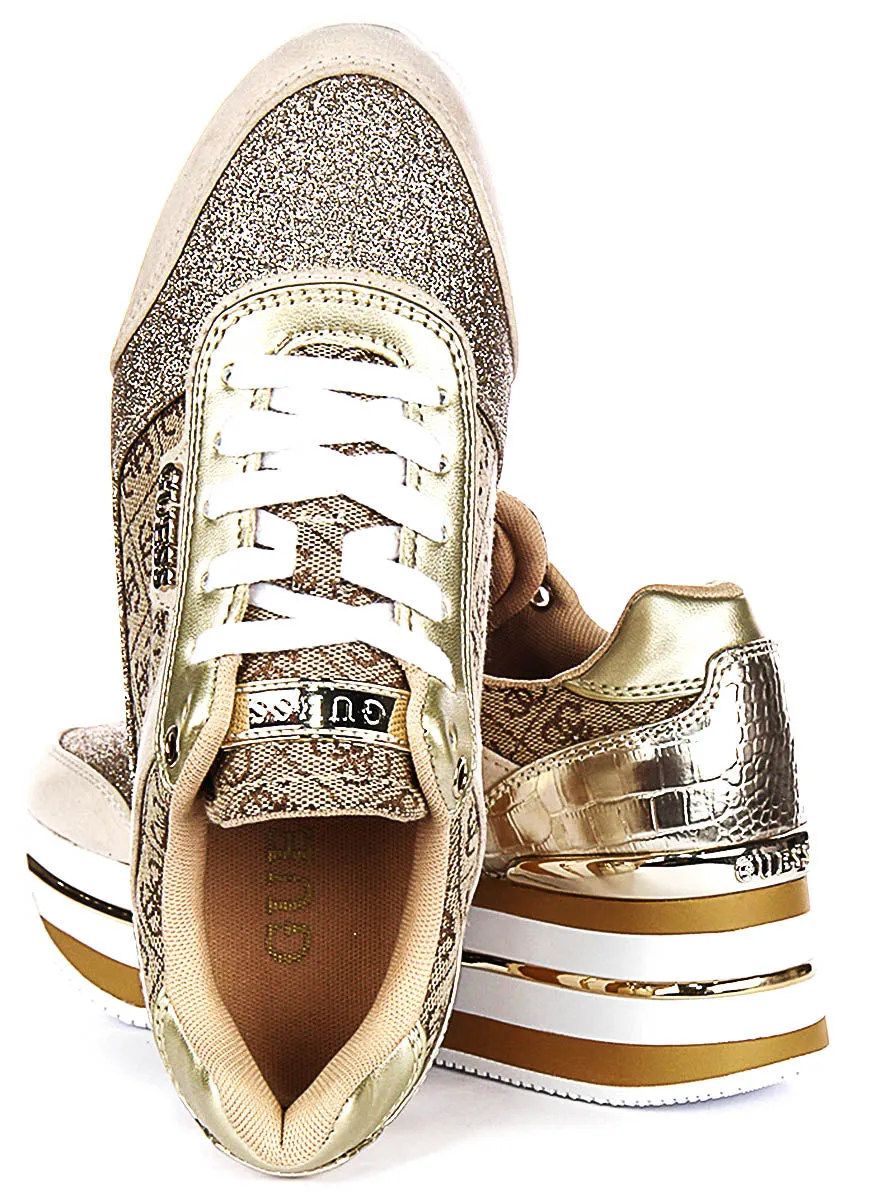 Guess Hansin Platform Sneaker In Beige Brown For Women
