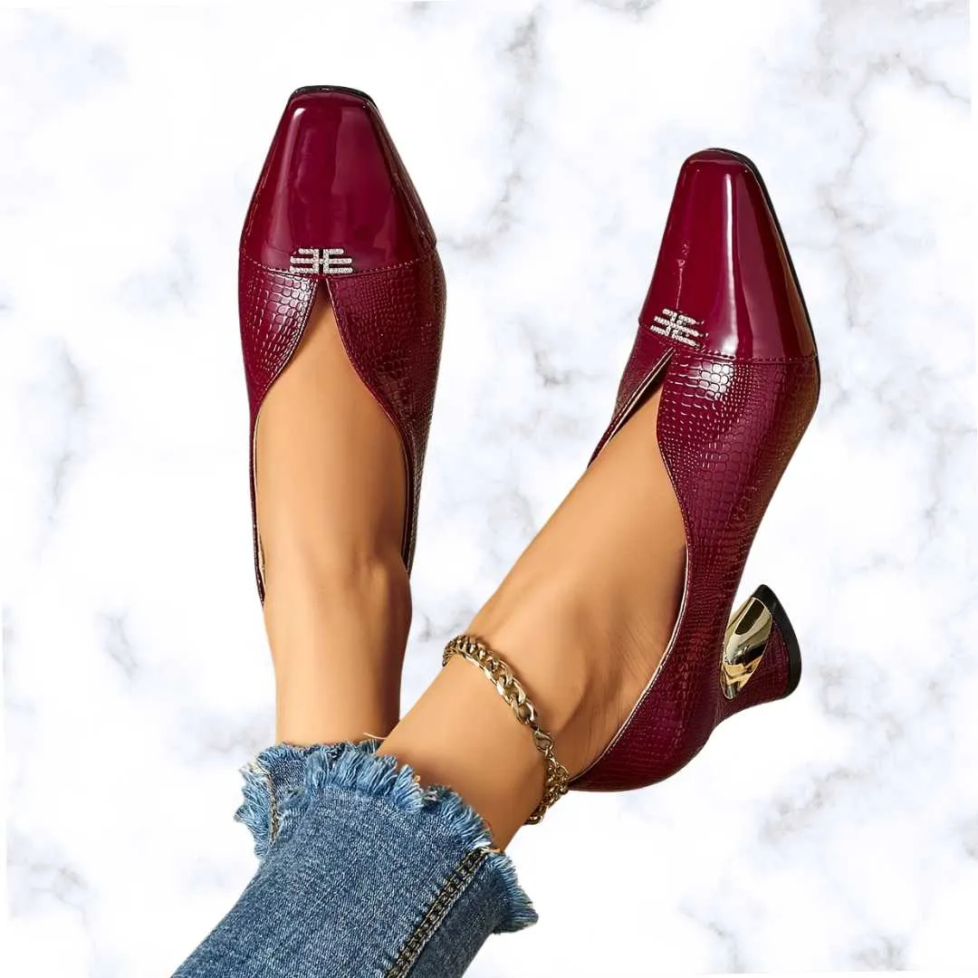Handmade Chic Women's High Heels – Stylish Square Toe with Embossed Design