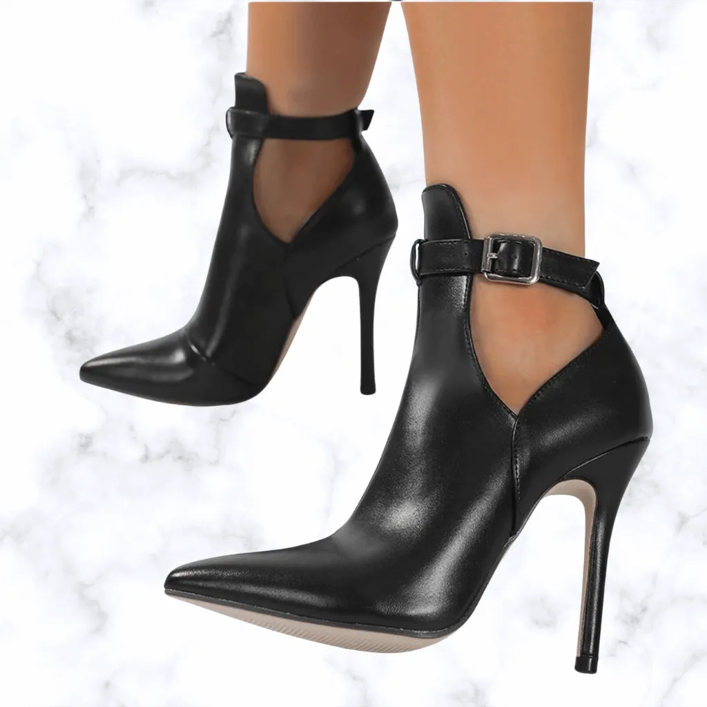 Handmade Designer Women's Ankle Boots with Belt Buckle, Pointed Toe, and Sexy Thin High Heels