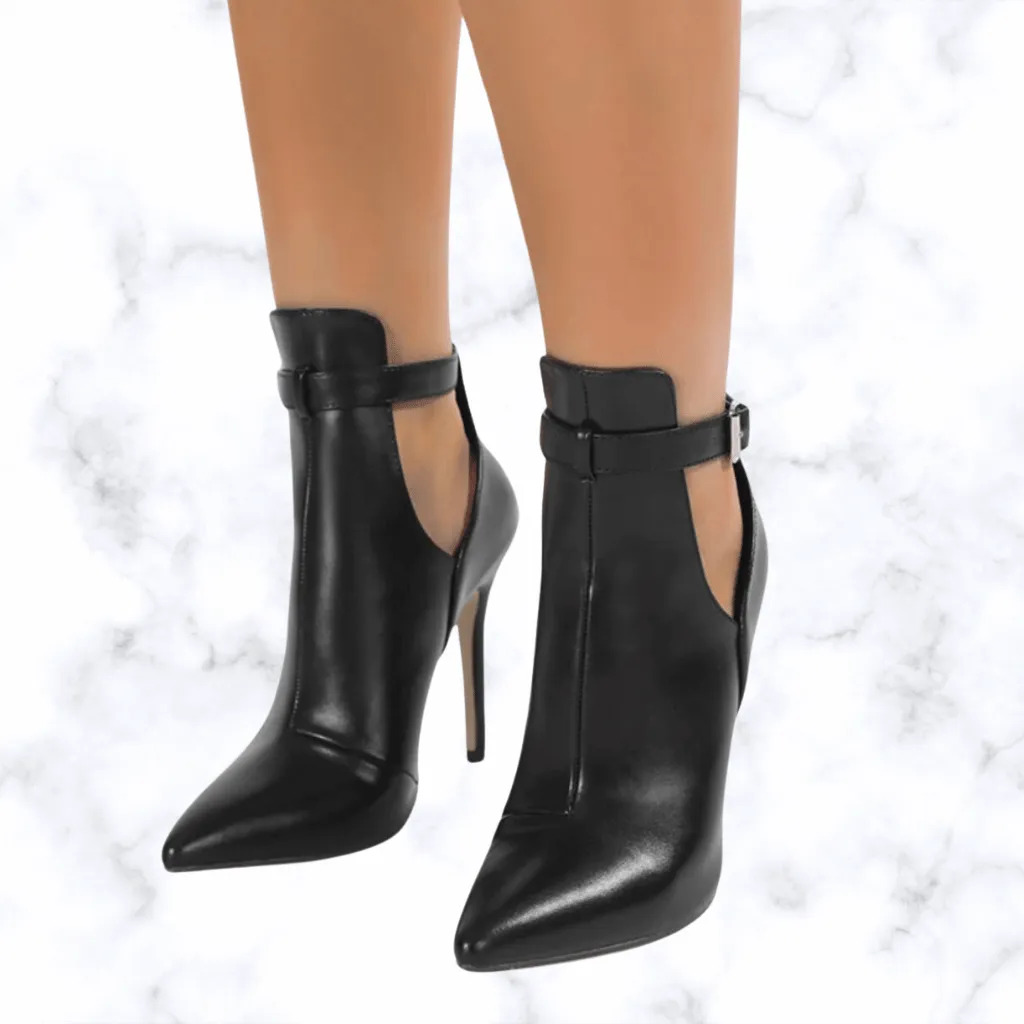Handmade Designer Women's Ankle Boots with Belt Buckle, Pointed Toe, and Sexy Thin High Heels
