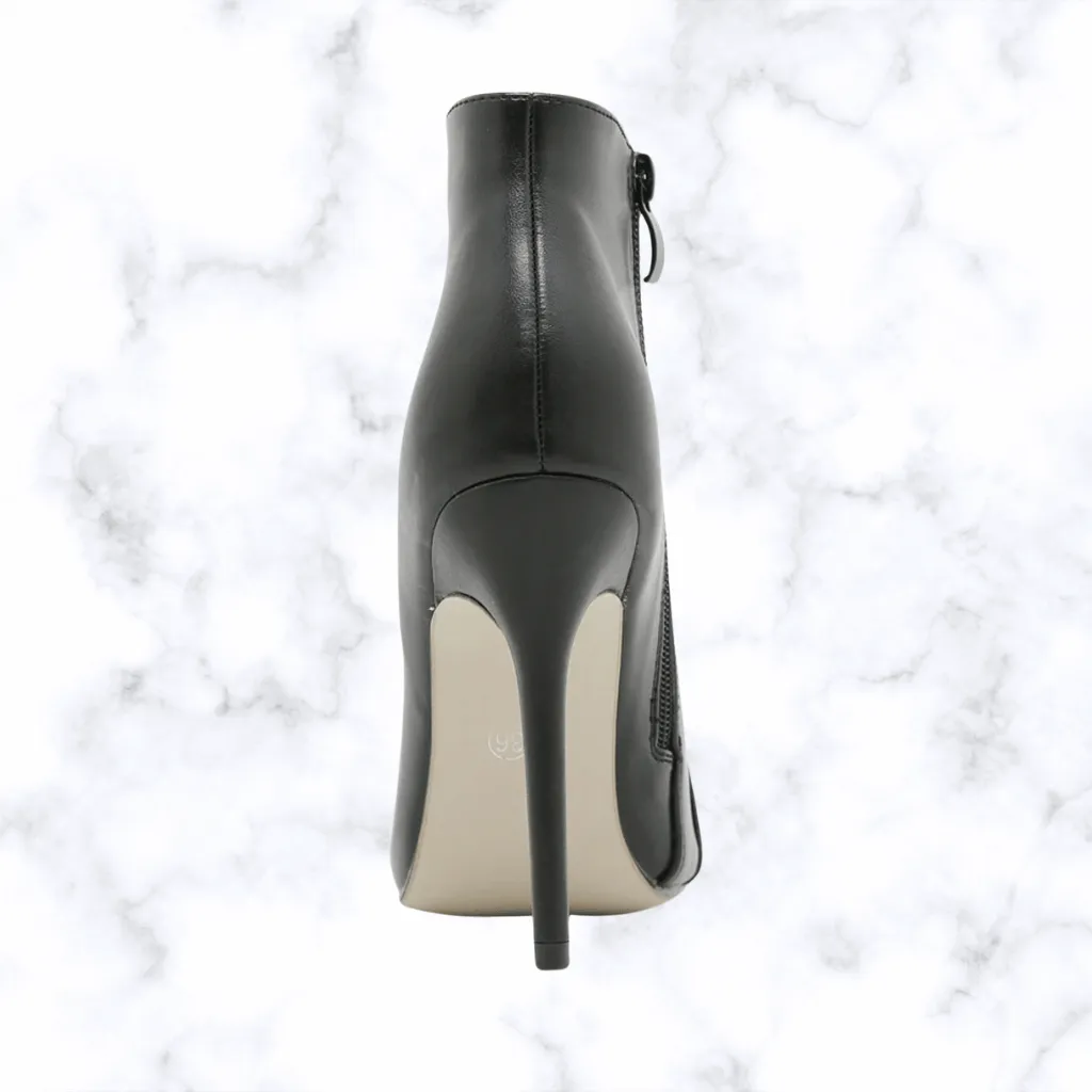 Handmade Punk-Style Women's Ankle Boots with Pearl Accent, Pointed Toe, Thin High Heels, and Zipper