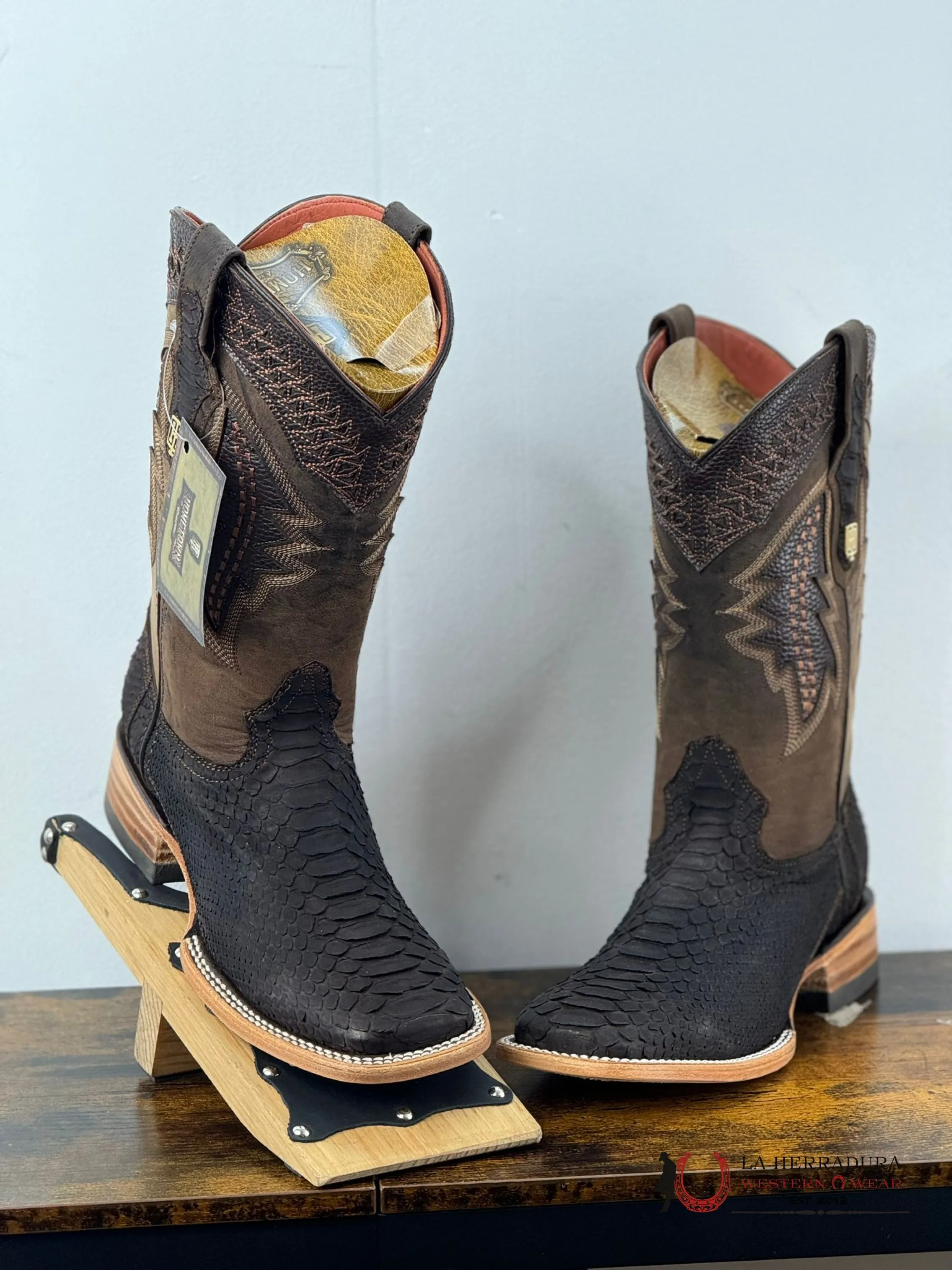HOMETOWN MEN PYTHON BROWN MATTE SQUARE TOE