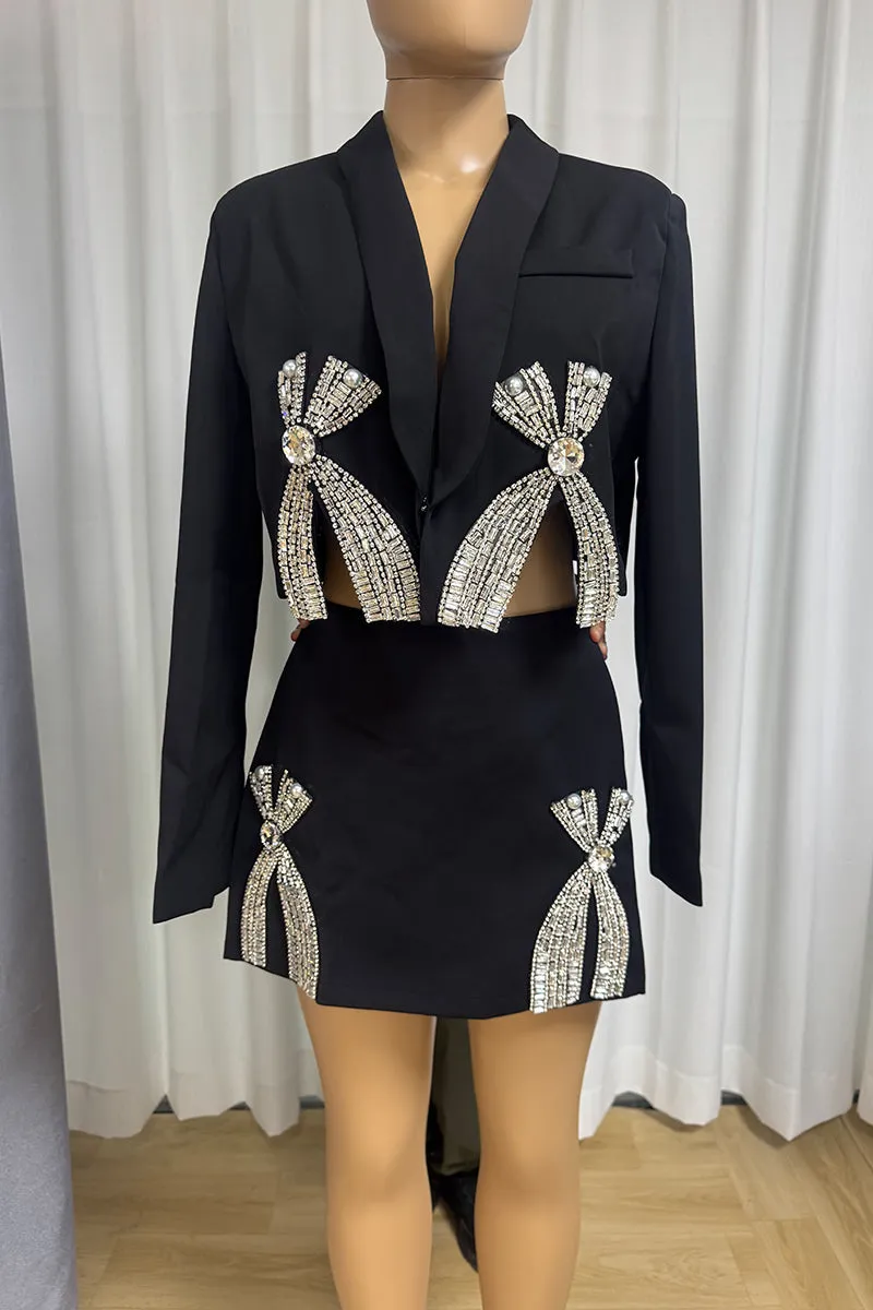 HUS1412 Glam Bow Cutout Blazer Dress Set