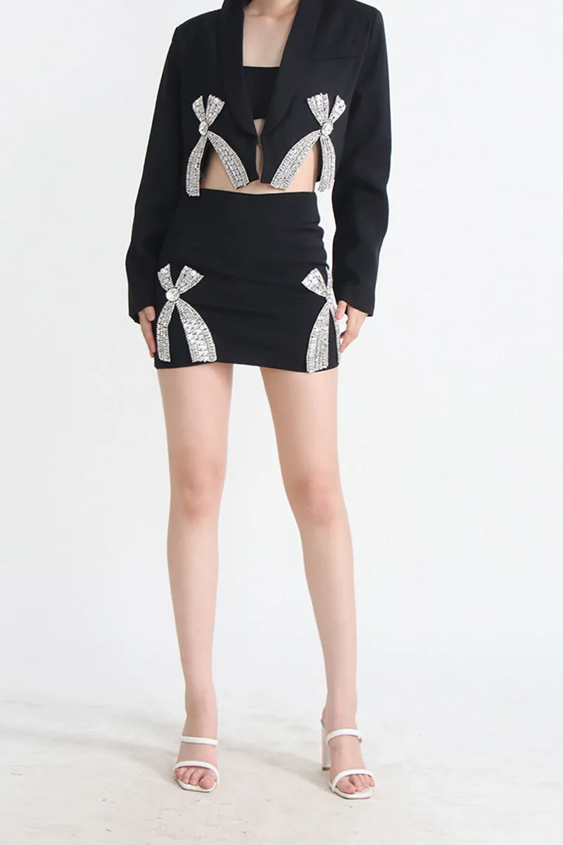 HUS1412 Glam Bow Cutout Blazer Dress Set