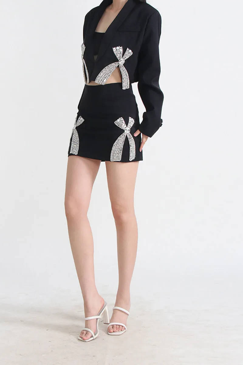 HUS1412 Glam Bow Cutout Blazer Dress Set