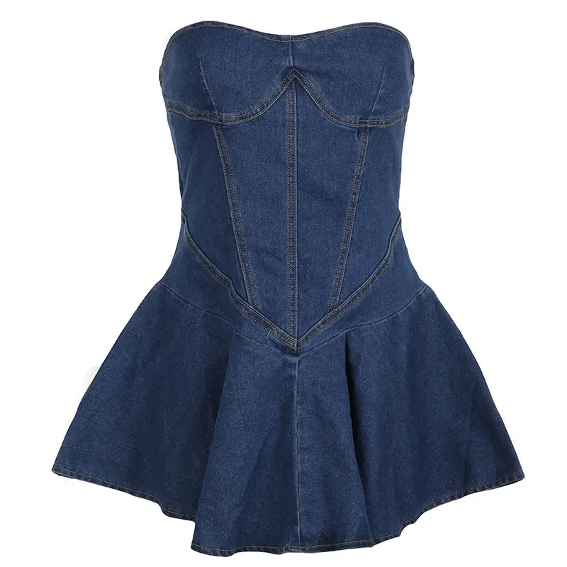 Imani Strapless Corset Flared Denim Mini Dress