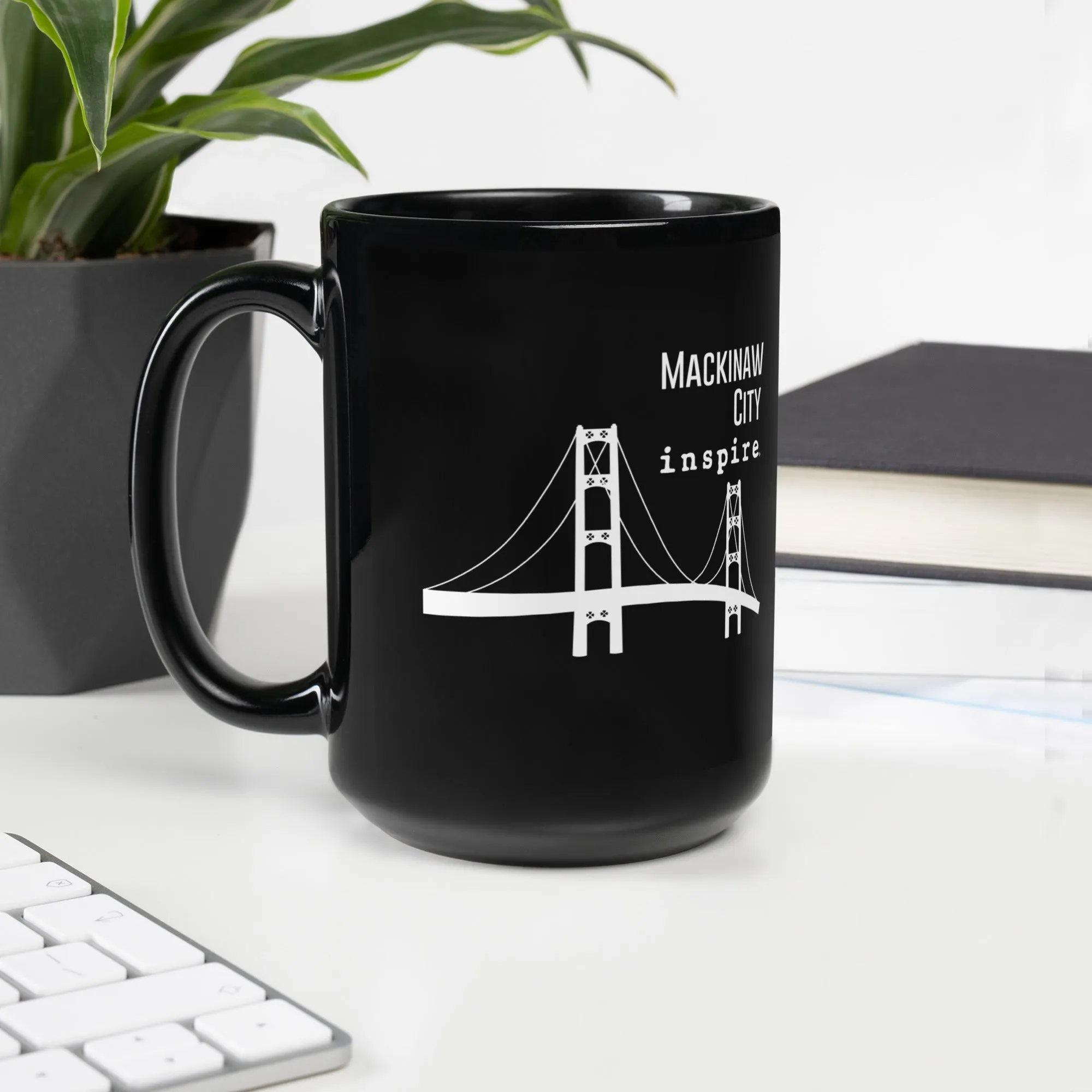 inspire Mackinaw City Black Glossy Mug