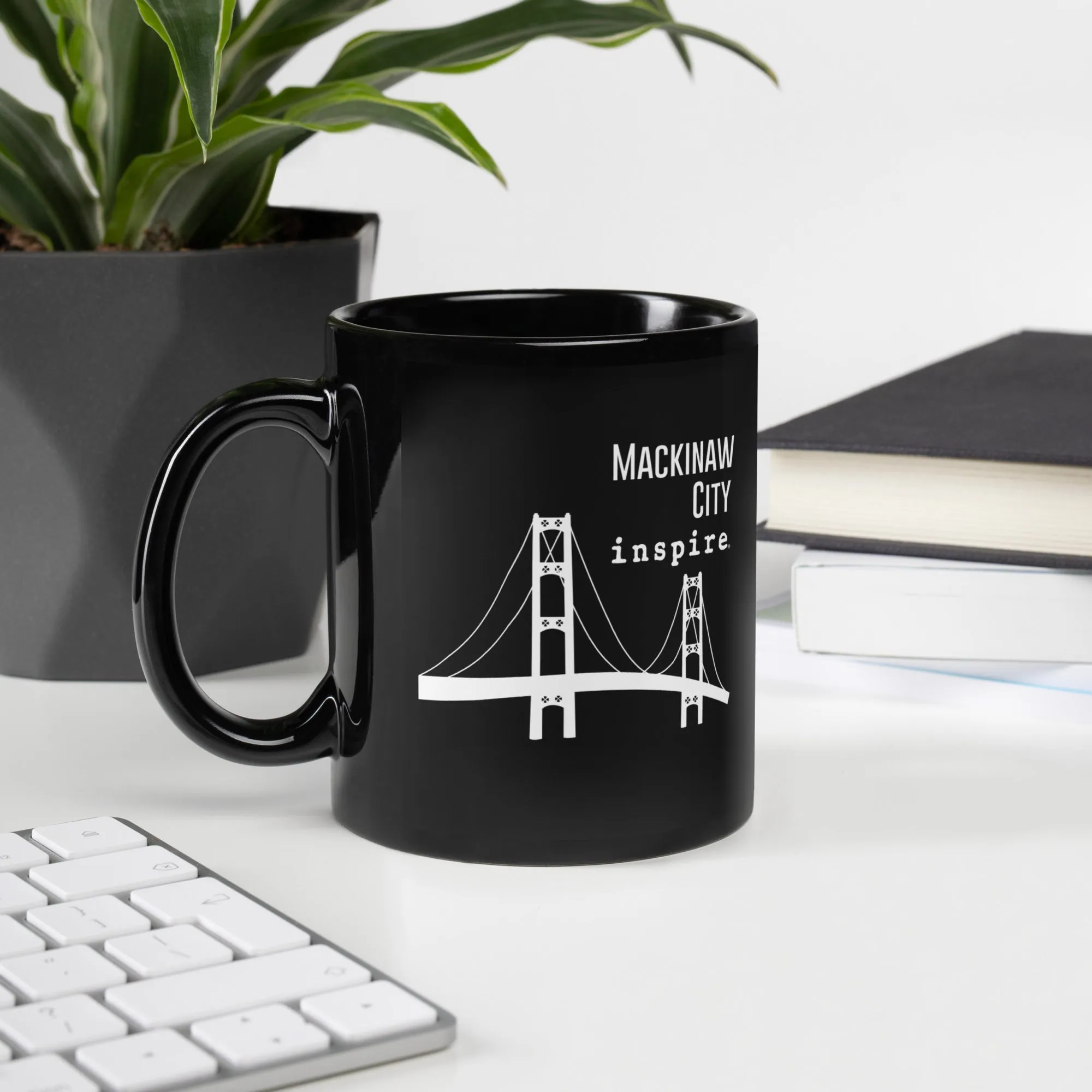 inspire Mackinaw City Black Glossy Mug