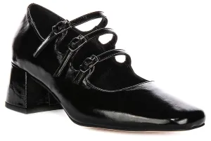 Justinreess England Kate Square Toe Mary Jane Heel in Black Patent