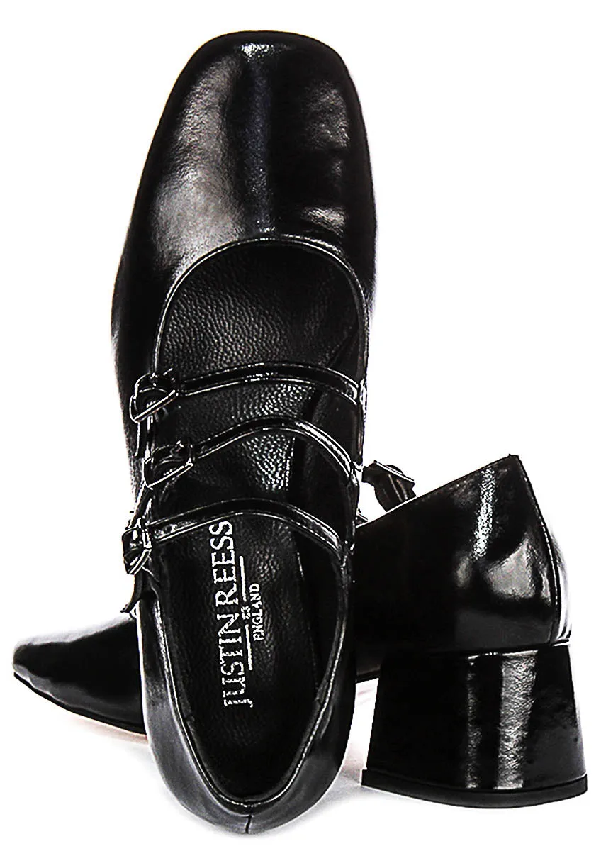 Justinreess England Kate Square Toe Mary Jane Heel in Black Patent