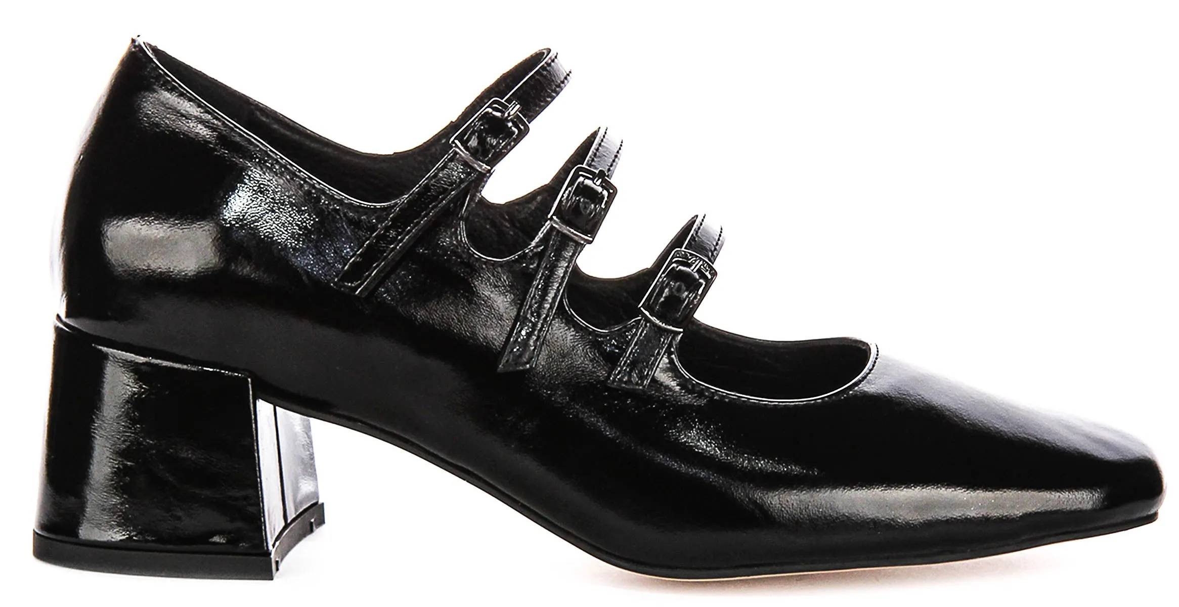 Justinreess England Kate Square Toe Mary Jane Heel in Black Patent