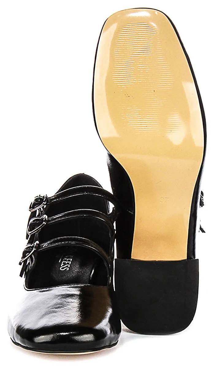 Justinreess England Kate Square Toe Mary Jane Heel in Black Patent