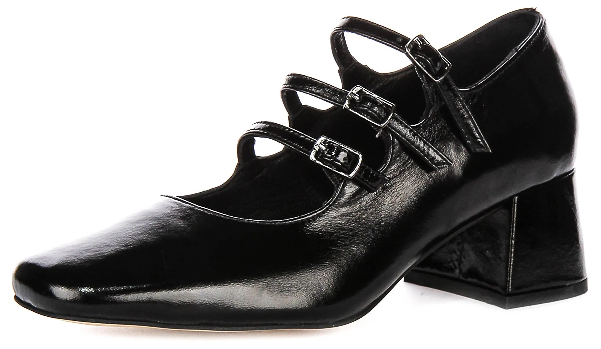 Justinreess England Kate Square Toe Mary Jane Heel in Black Patent
