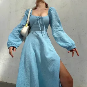 Lace-Up Square Collar Sexy Dress