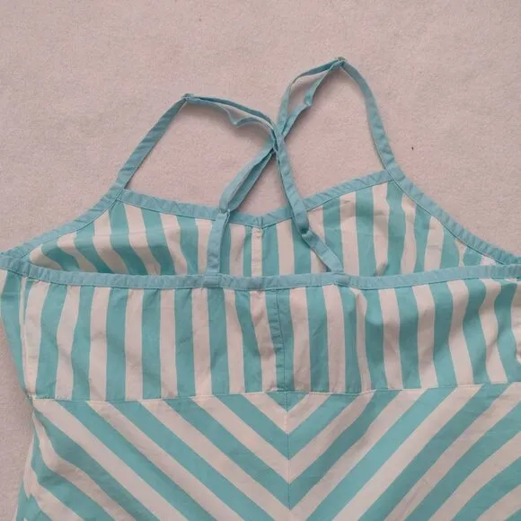 Lilly Pulitzer Y2K Teal Blue White Striped Dress 8 Cotton Preppy Sundress