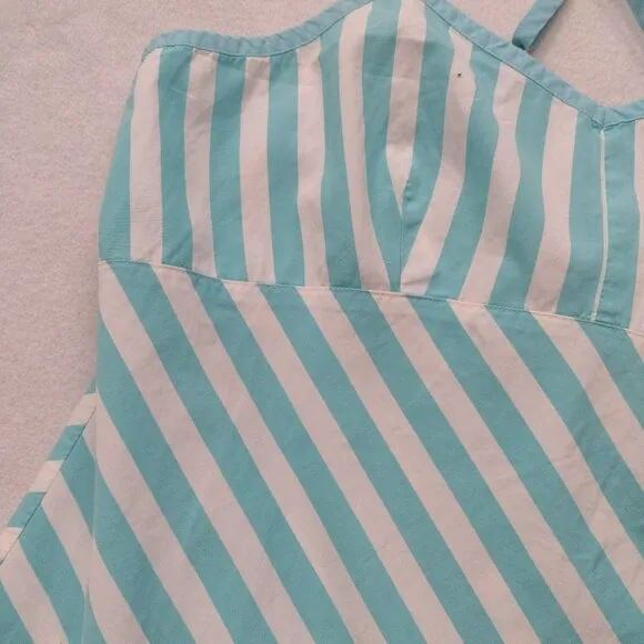 Lilly Pulitzer Y2K Teal Blue White Striped Dress 8 Cotton Preppy Sundress