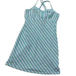 Lilly Pulitzer Y2K Teal Blue White Striped Dress 8 Cotton Preppy Sundress