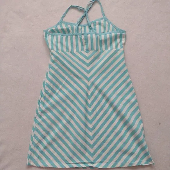 Lilly Pulitzer Y2K Teal Blue White Striped Dress 8 Cotton Preppy Sundress